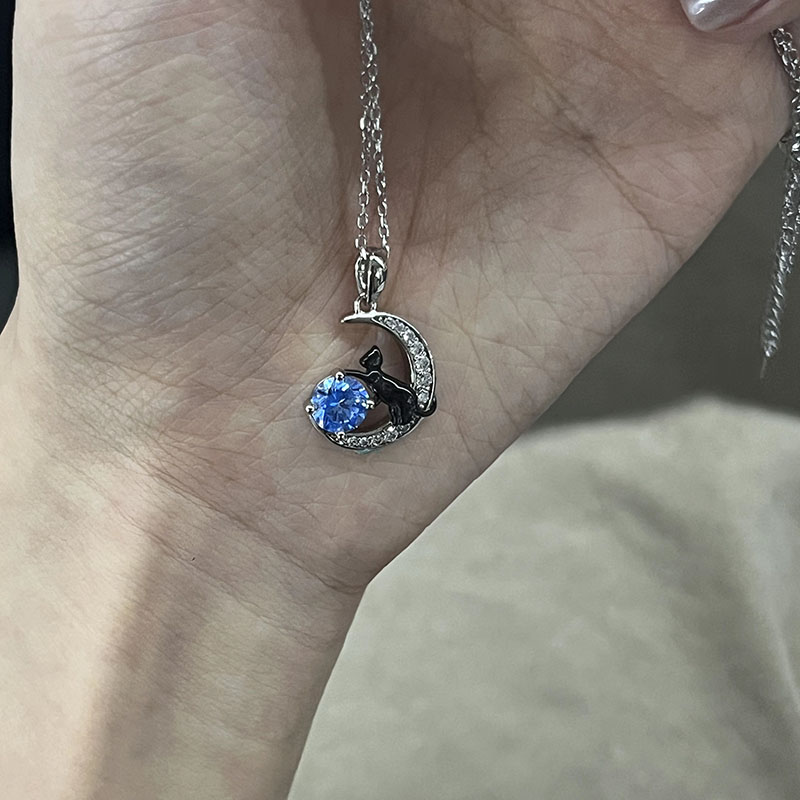 Jeulia 「月上の猫」カスタム 誕生石 ネックレス スターリングシルバー